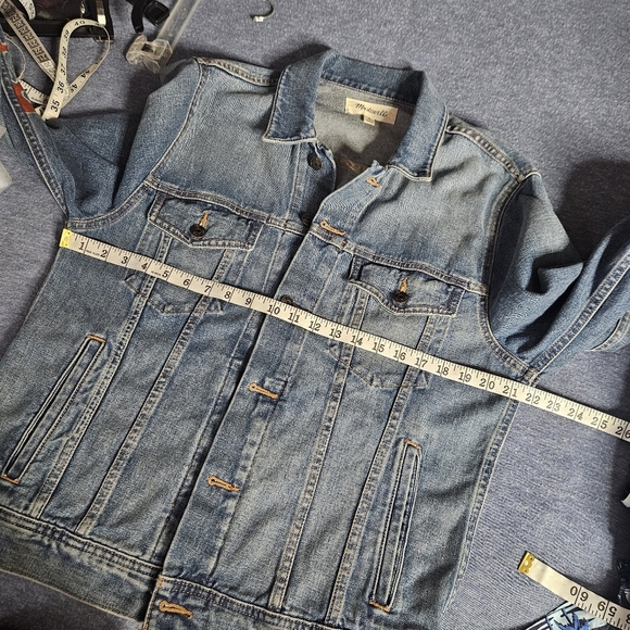 Madewell Blue Denim Medium Wash Trucker Jacket With Painted Flames Size Medium - Picture 7 of 10